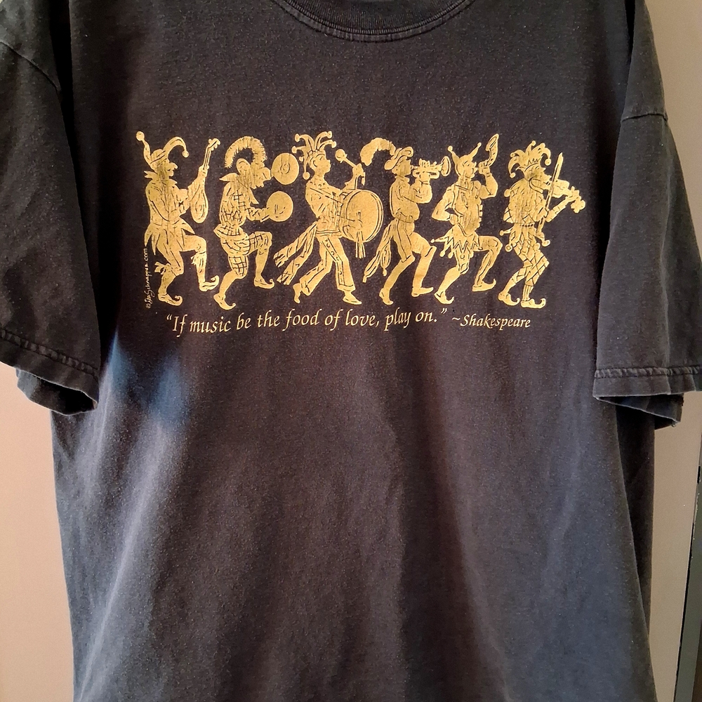 Black Tee With Gold Shakespeare Quote and Jesters